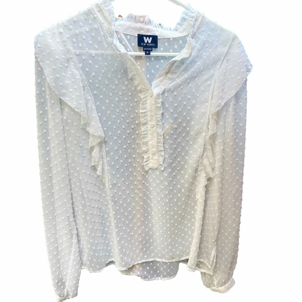 W by Worth Swiss Dot Ruffle Sheer Blouse Size Medium